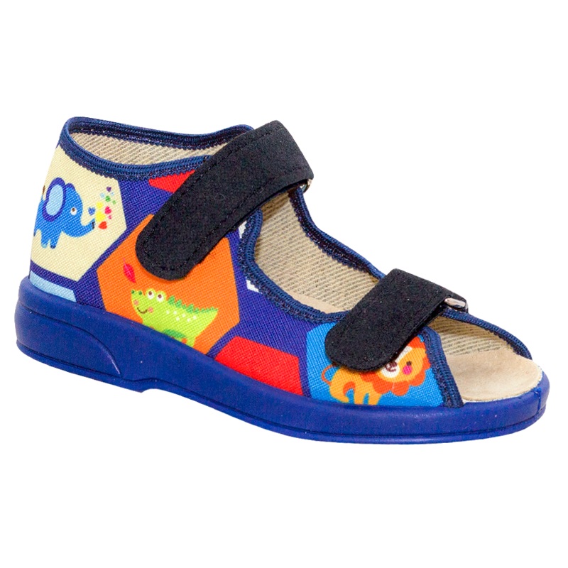 Blue Graphic Open Toe School Slippers | OLIWIER-B