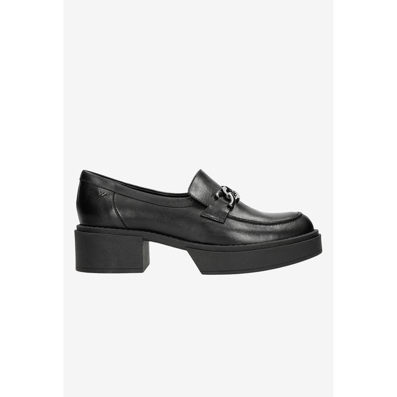 Wojas Urban-style Black Leather Loafers with Decorative Chain | 46113-51