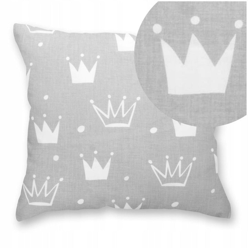 100% Cotton Gray Pillowcase with Crown Pattern – Poszewka na Poduszk Jasiek | BL-28