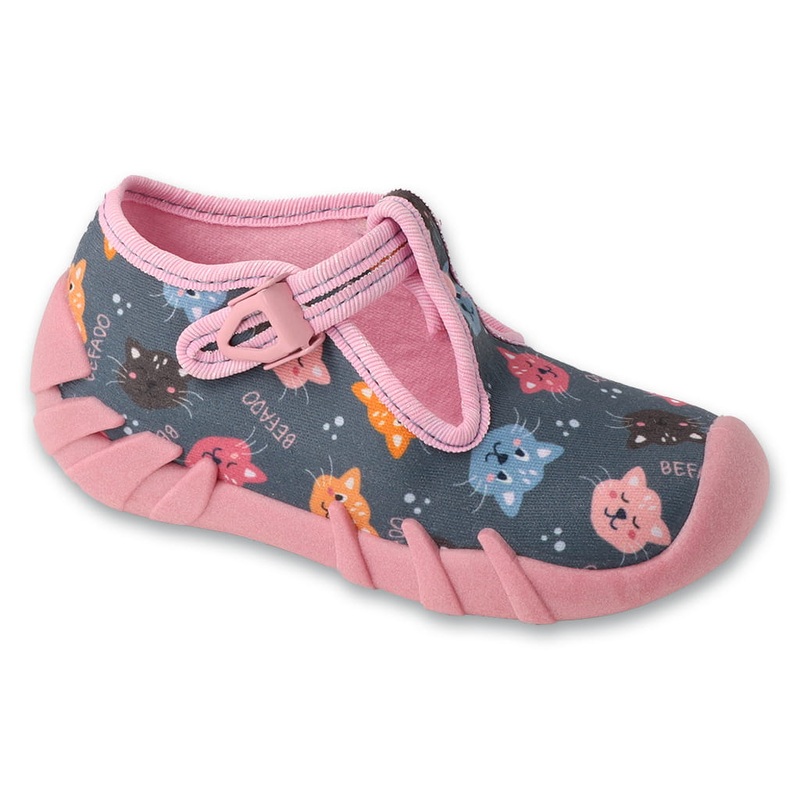 Befado Dark Gray and Pink Daycare Slippers / Sneakers with Cats Pattern – SPEEDY | 110P502