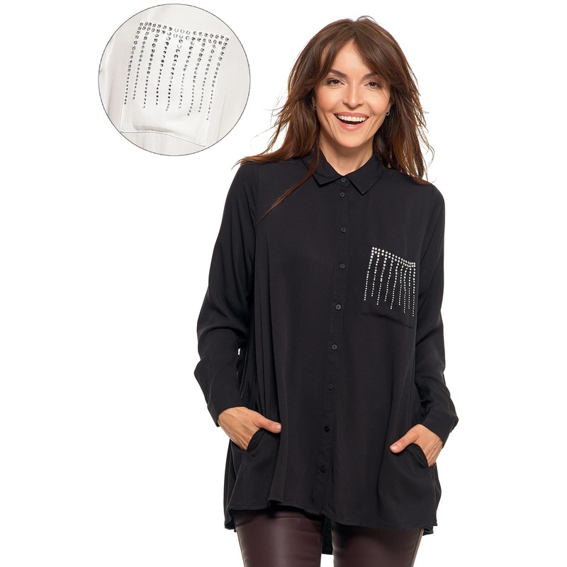 Women’s Black Shirt with Sparkling Decoration | OKD4000-002