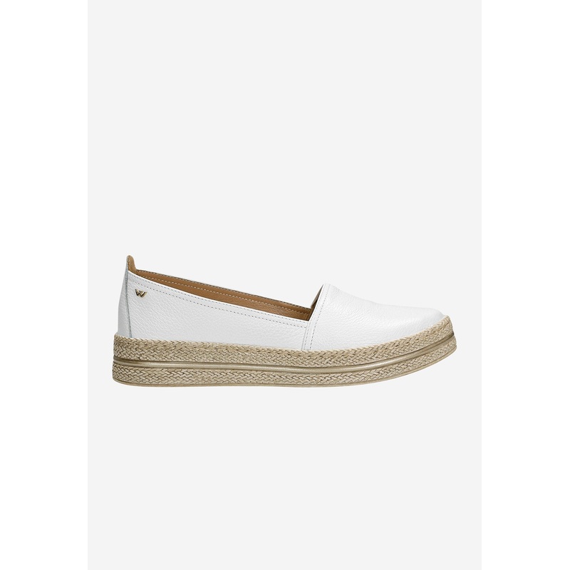 Wojas White Leather Espadrilles Slip-On Flats | 4627759