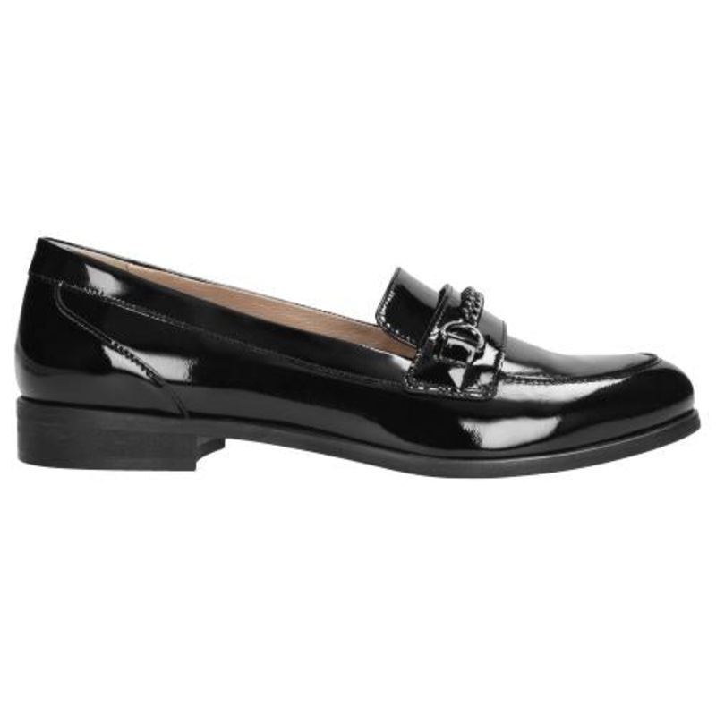Wojas Women’s Classic Black Patent Leather Loafers with Chain | 4601231