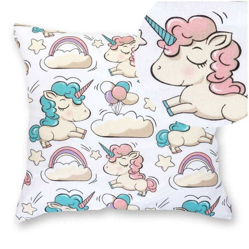 100% Cotton White Pillowcase with Unicorn Pattern – Poszewka na Poduszk Jasiek | BL-17