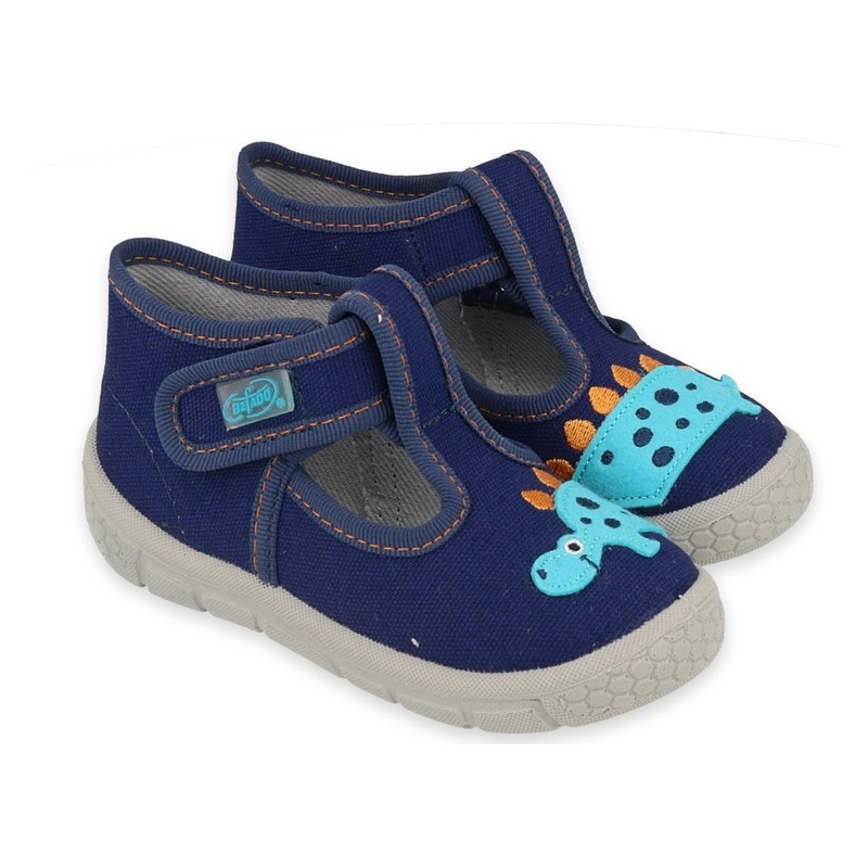 Befado Navy Blue School Slippers with Dinosaur Patch HONEY | 531P118