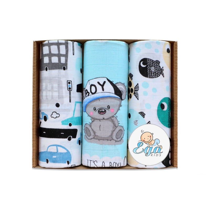 100% Cotton Baby Boy Swaddles Set of 3 – Pieluchy 3-PAK  | 3451