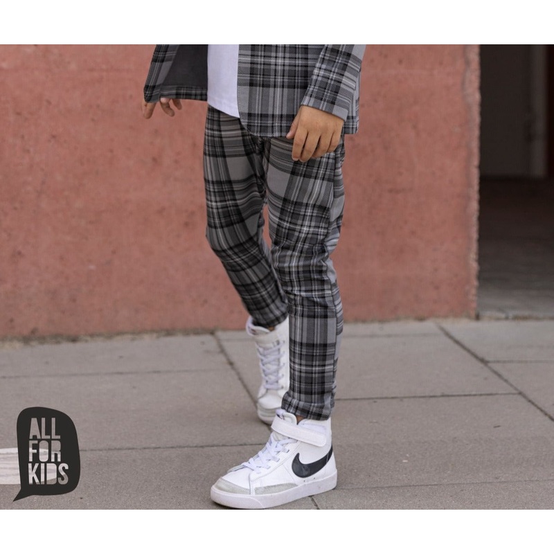 All For Kids Boys’ Gray Plaid Cotton Pants | S-155