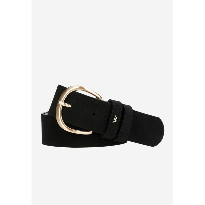 Wojas Women’s Black Leather Belt With Golden Buckle | 9308821