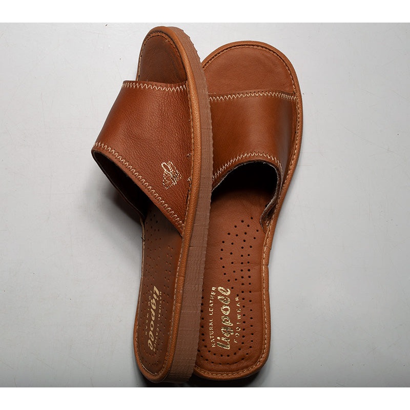 Women’s Brown Classic Open Toe Slippers | LIG-04