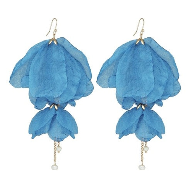 Yvon Golden Blue Jeans Long Satin Earrings | E99255