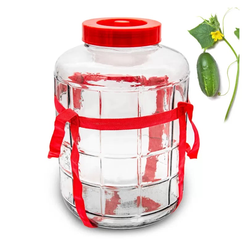 26 Liters Glass Jar with Lid and Strap Handles | 29647-26l