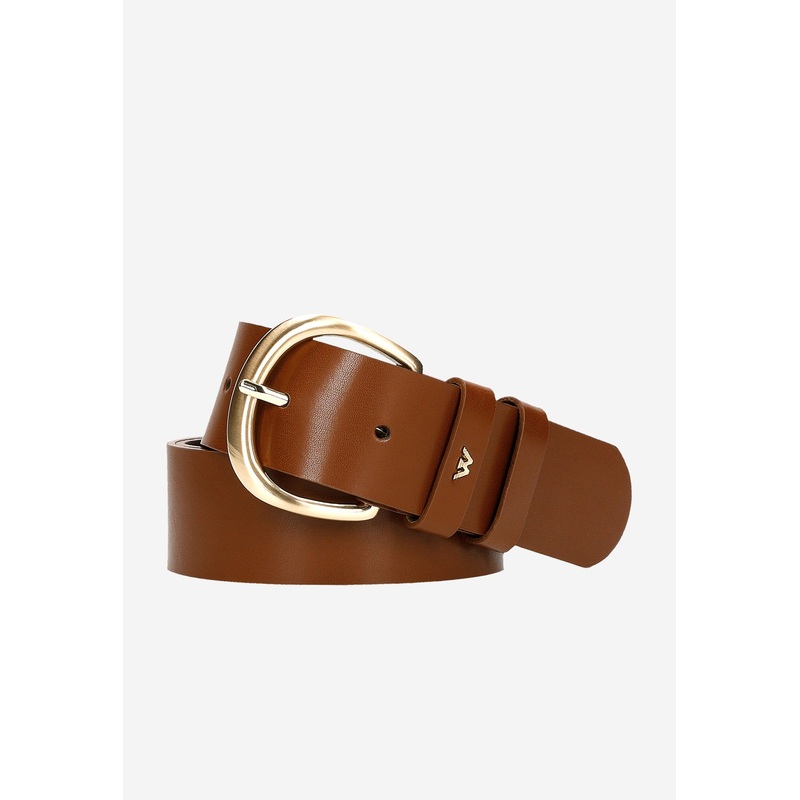 Wojas Women’s Brown Leather Belt with Golden Buckle | 9308852
