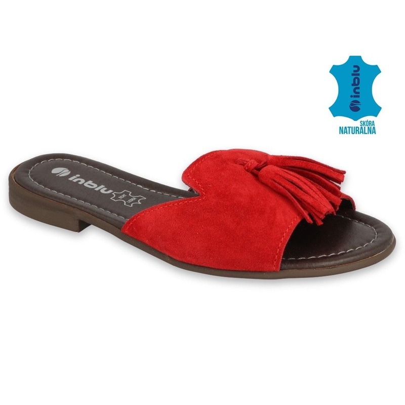 Women’s Brown and Red Leather Slide On Sandals INBLU | 158D148