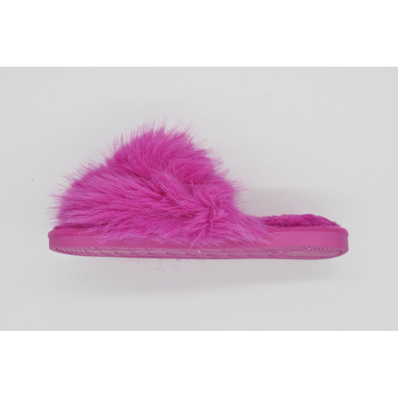 Womens Open Toe Fuchsia Slippers with Fluffy Cuff | 36P-F