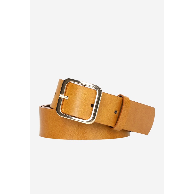 Wojas Women’s Light Brown Leather Belt with Square Golden Buckle | 93073-53