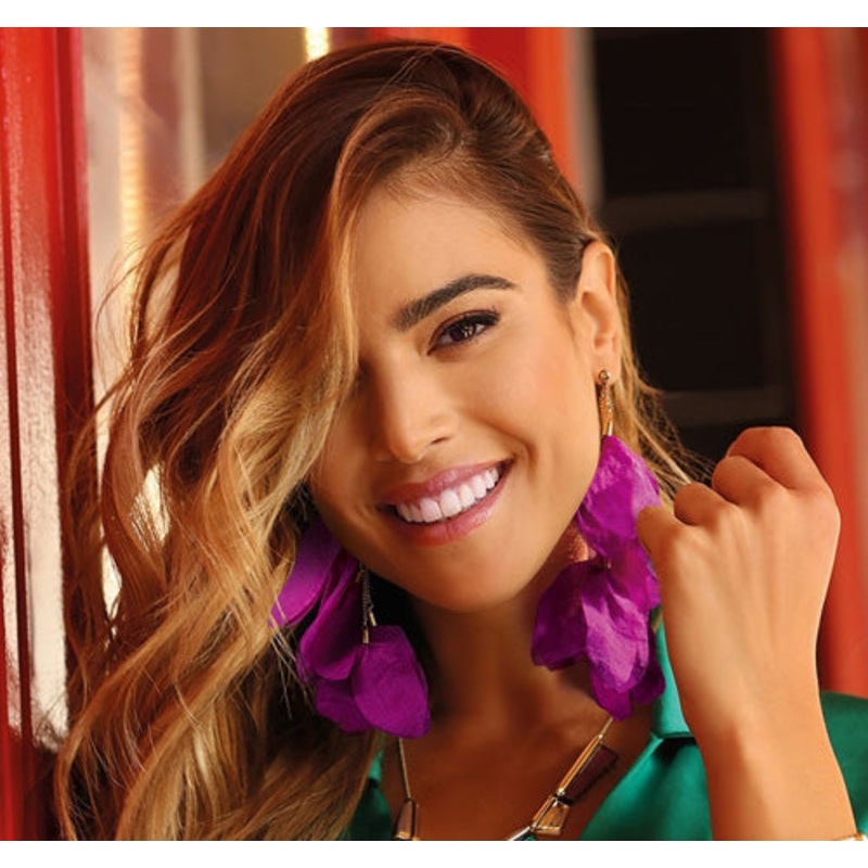 Yvon Fuchsia Long Satin Flower Petal Earrings | E99173