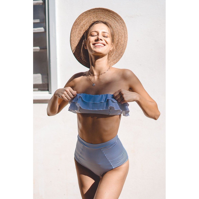 Dakota Bandeau Bikini – Blue & White XS