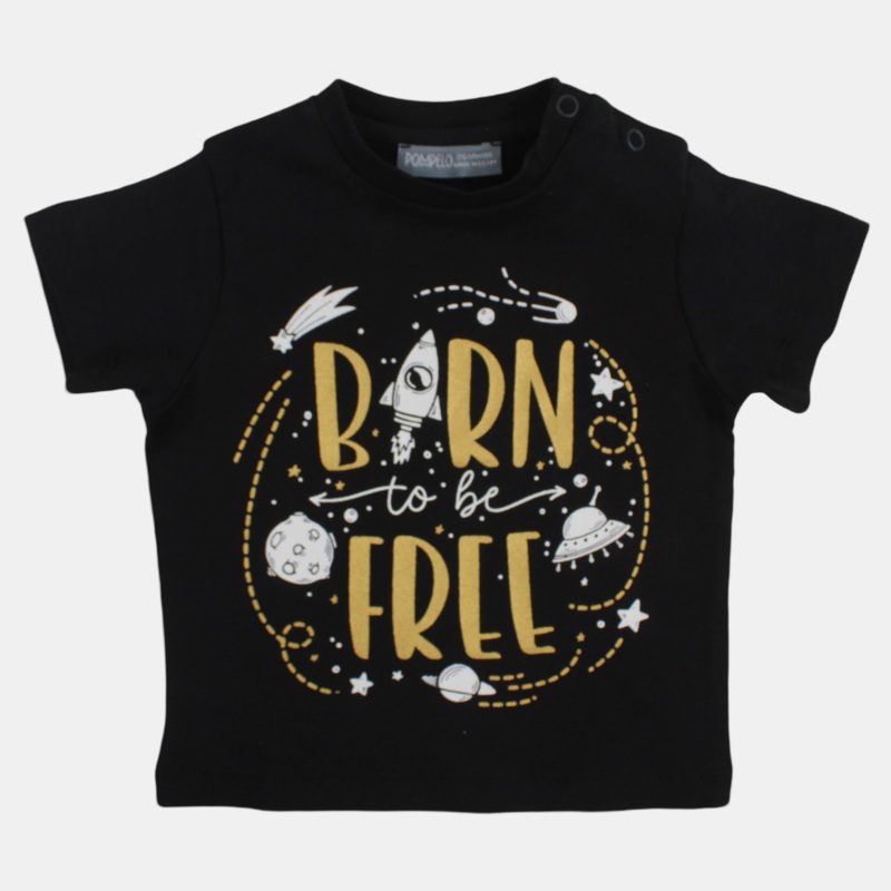 Baby Boys Cotton T-Shirt  Black “Born to be Free”