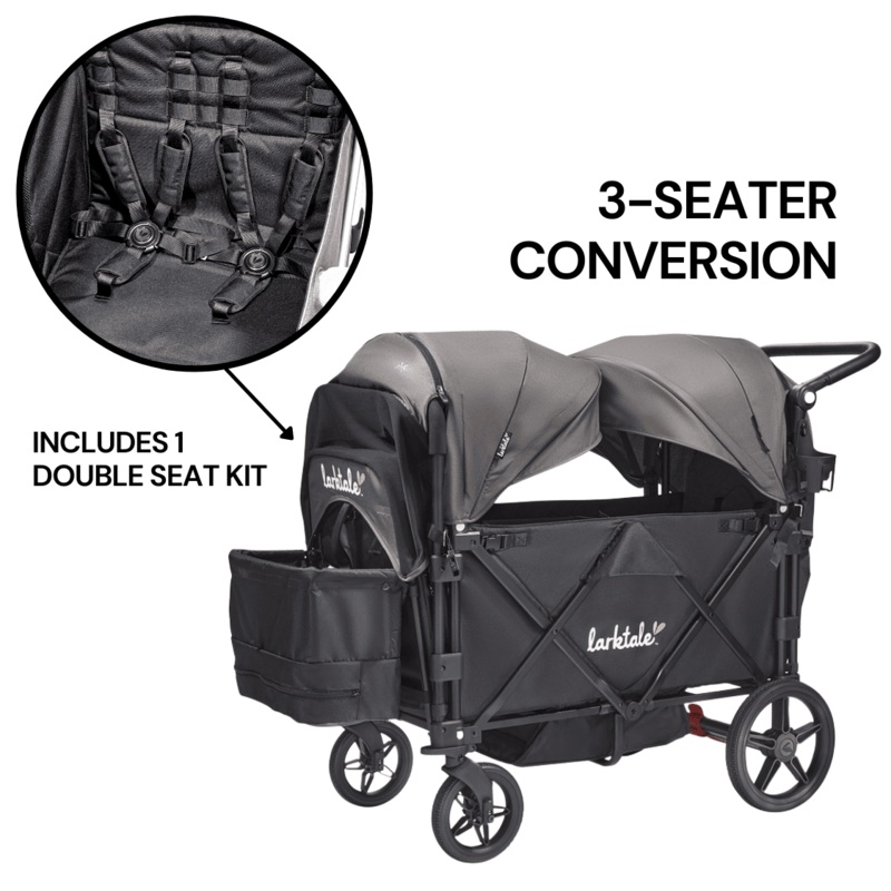 Larktale Caravan (3 Seater) Stroller Wagon Complete Bundle – Byron Black / Pebble Gray