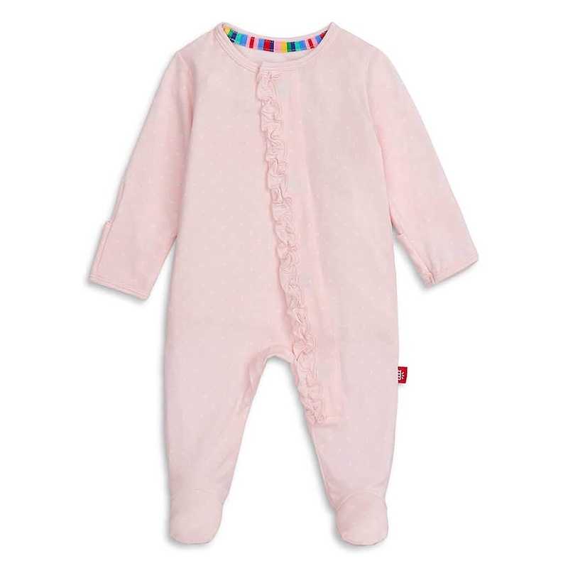 Magnetic Ruffle Placket Footie Pin Dot Pink