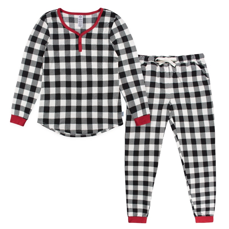 Womens 2-Piece Hacci Buffalo Plaid Pajama Set
