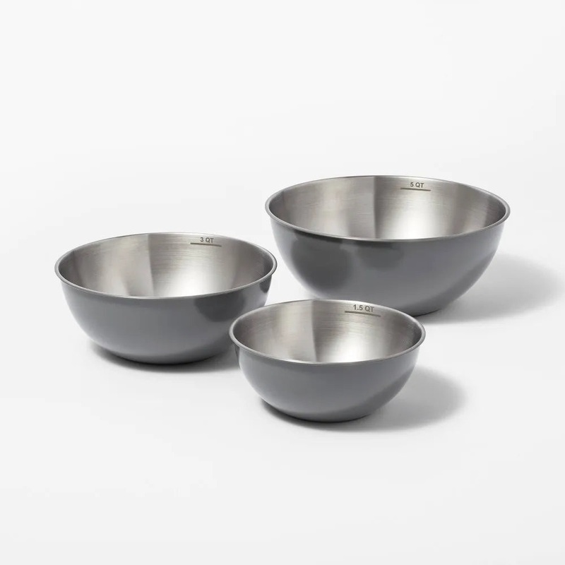 3pc (5qt, 3qt & 1.5qt) Stainless Steel Non-Slip Mixing Bowls (no Lids) Gray – Figmint