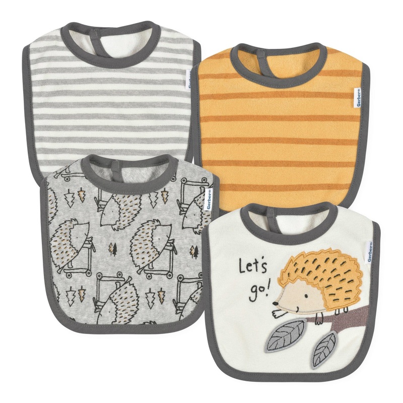 4-Pack Baby Boys Hedgehog Dribbler Bibs