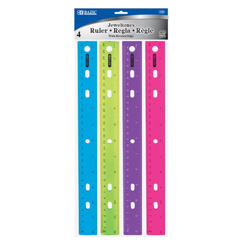 BAZIC 12″ (30cm) Jeweltones Color Ruler (4/Pack)