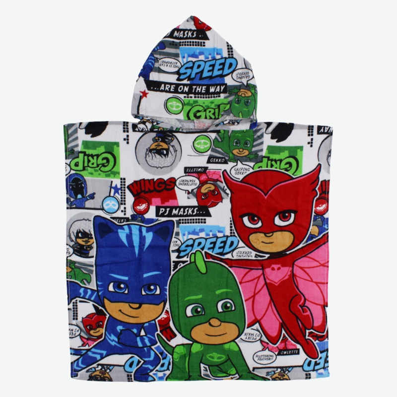 Boys Poncho Beach Towel with Hoodie  PJ Masks Print