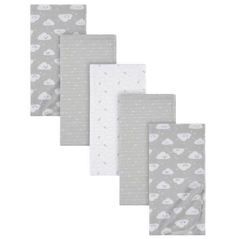 5-Pack Baby Neutral Clouds Flannel Receiving Blankets