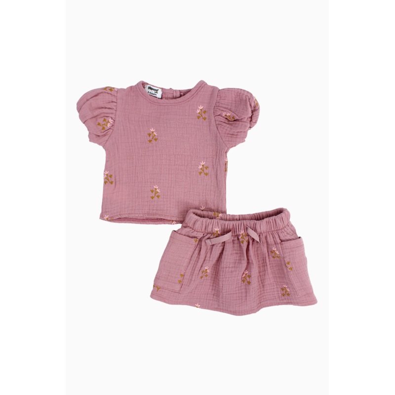 Baby Girls Cotton 2-Piece Outfit Set  Dusty Pink with Printed Flowers