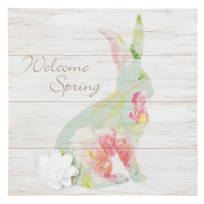 ‘Welcome Spring’ Wooden Bunny Plaque