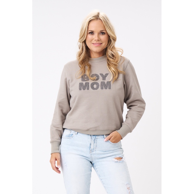 Boy Mom Chenille Sweatshirt – Flat Gray