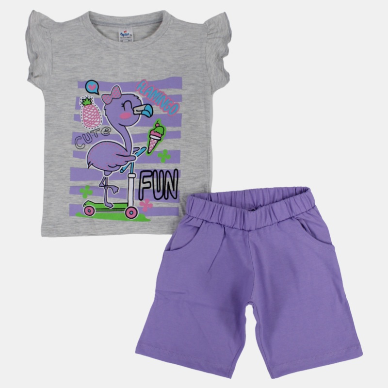 Girls Cotton Pajama Set – Fun Flamingo Print