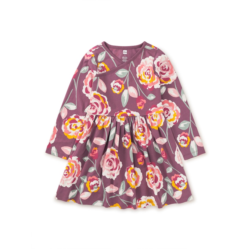 Tea Collection Long Sleeve Wrap Neck Dress – Turkish Rose