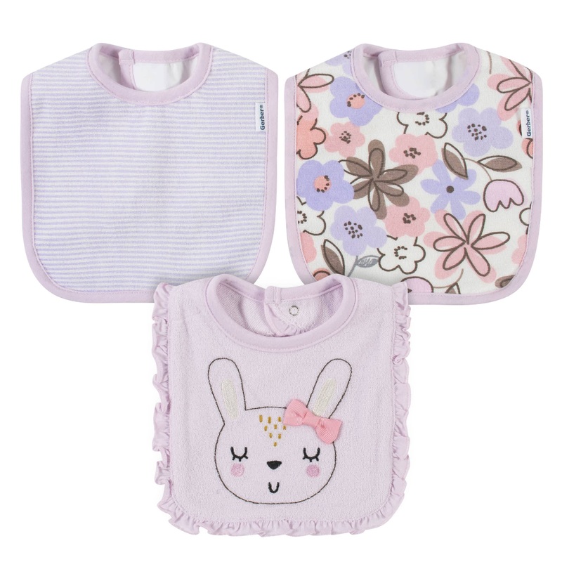 3-Pack Girls Bunny Ballerina Bibs