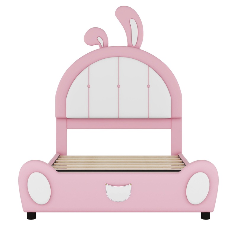 Upholstered Platform Bed With Rabbit Shaped Headboard