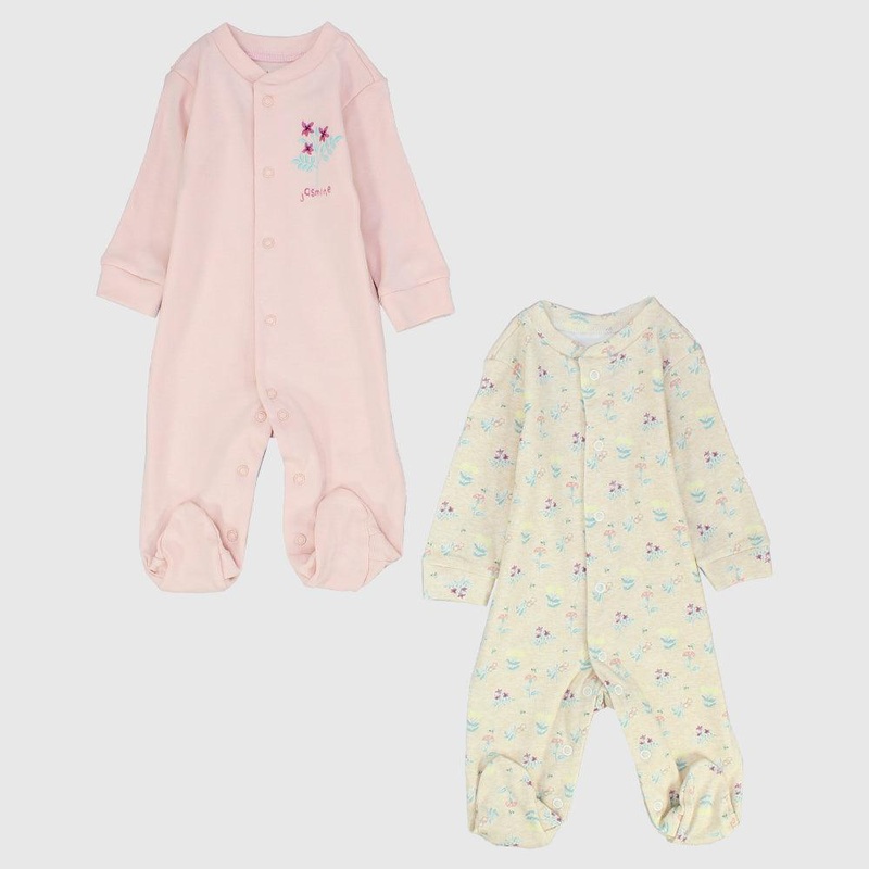 Flowery Long-Sleeved Baby Footie (Pack Of 2)