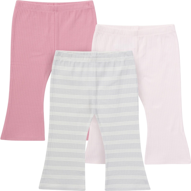 3-Pack Infant & Toddler Girls Gray and Pink Ribbed Flare Leggings