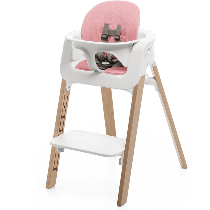Stokke Steps Chair + Cushion (No Tray) – White/Natural/Pink