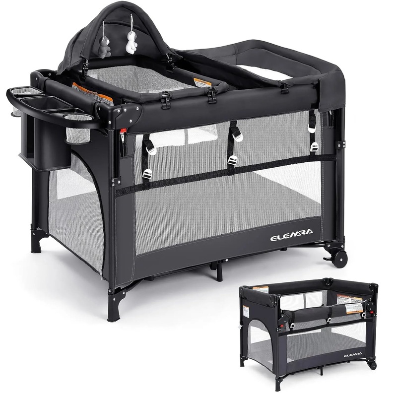 5 in 1 Pack n Play Baby Bedside Bassinet Sleeper – Gray (See Description)