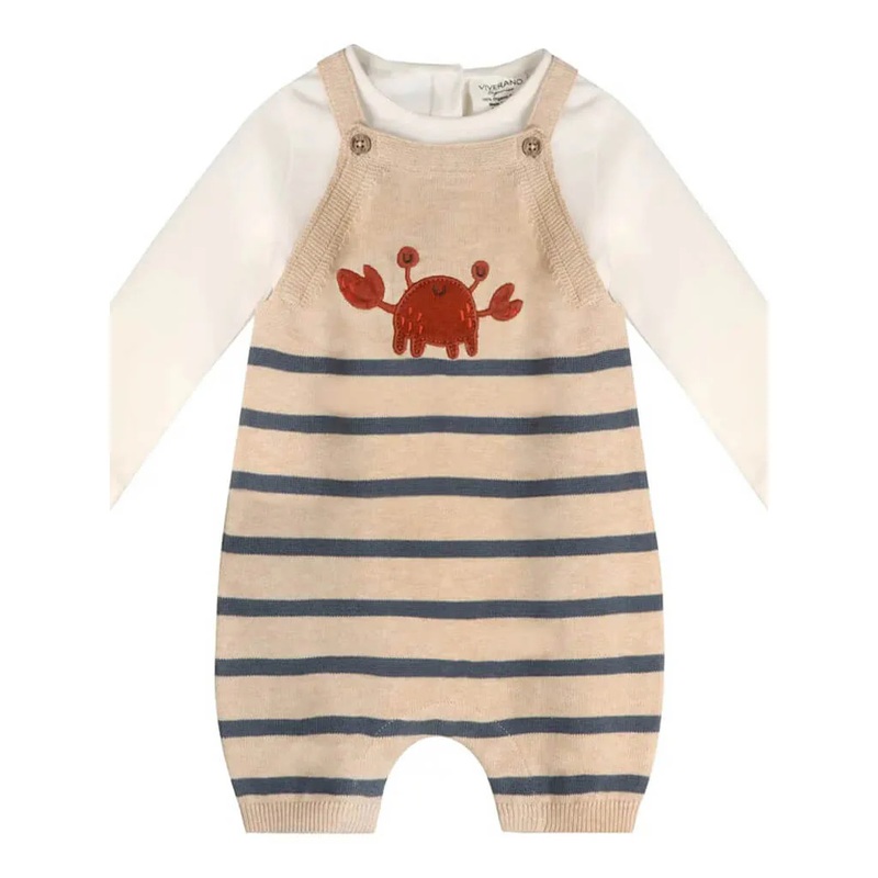Crab Embroidered Knit Romper Set