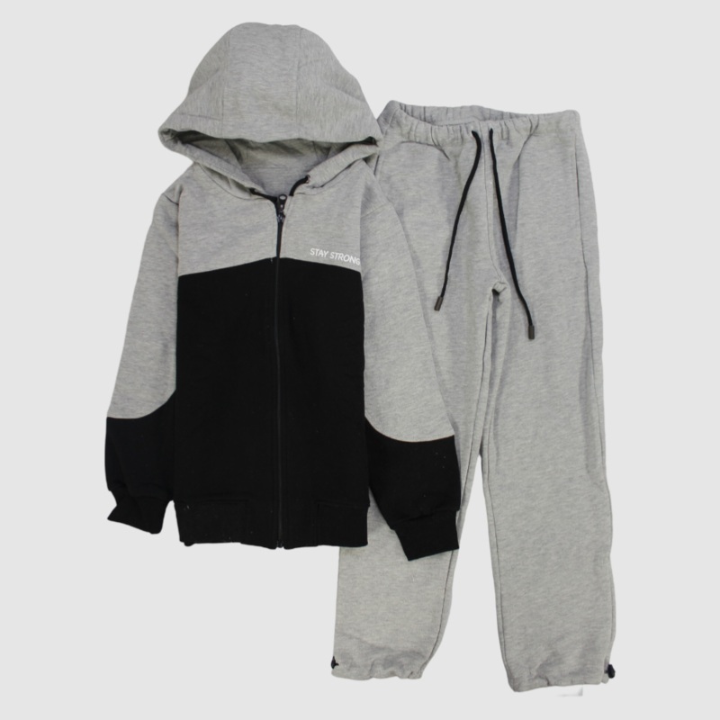 Grey/Black Long-Sleeved Fleeced Hooded Pajama