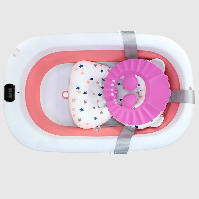 Happy Baby Pink Foldable Baby Bathtub With Thermometer (Coral)