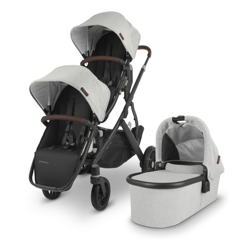UPPAbaby VISTA V2 Double Stroller Bundle – Anthony (White and Grey Chenille / Carbon / Chestnut Leather)