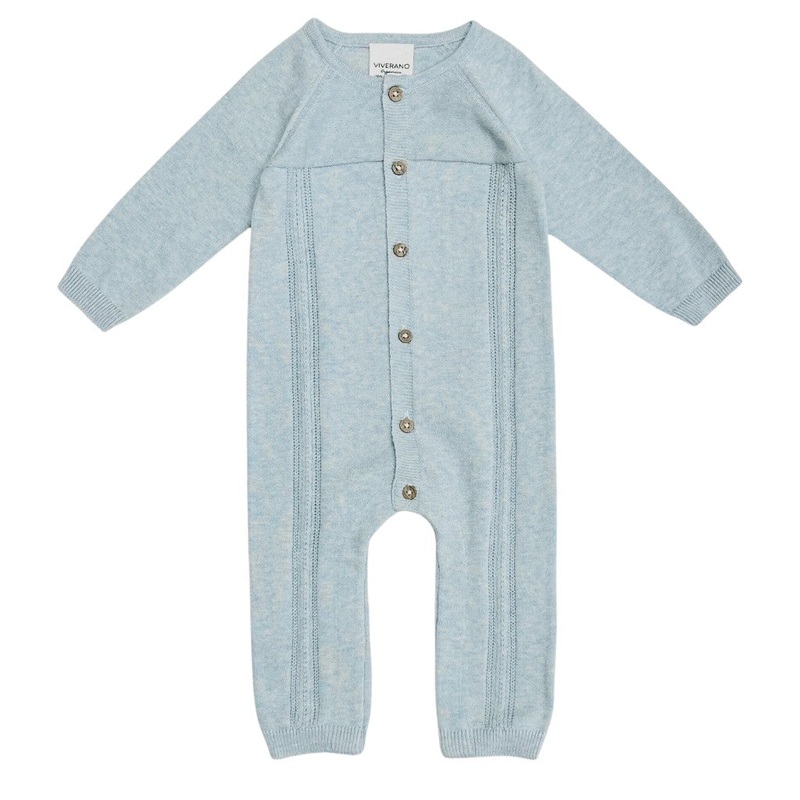 Pointelle Cable Knit Baby Jumpsuit – Sky Blue