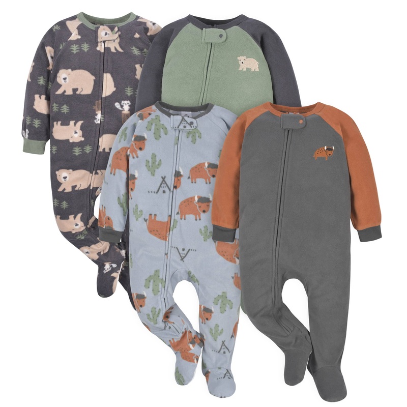 4-Pack Baby & Toddler Boys Buffalo & Bears Fleece Pajamas