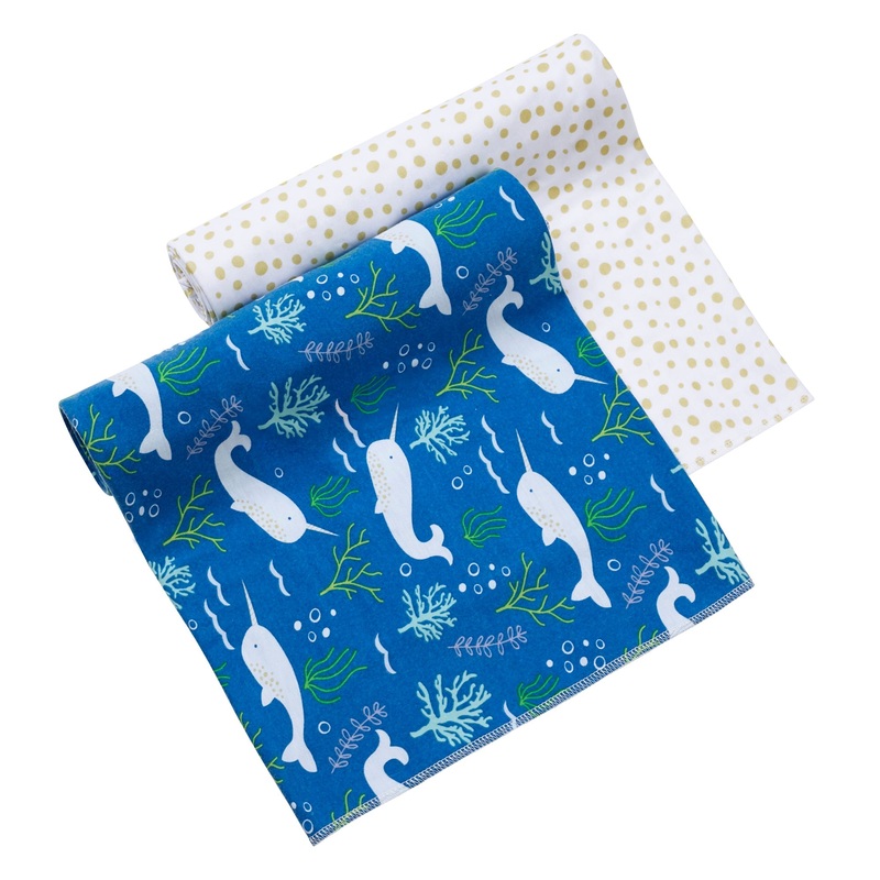 Active Swaddle Blanket 2 Pack – Narwhal and Gold Dots