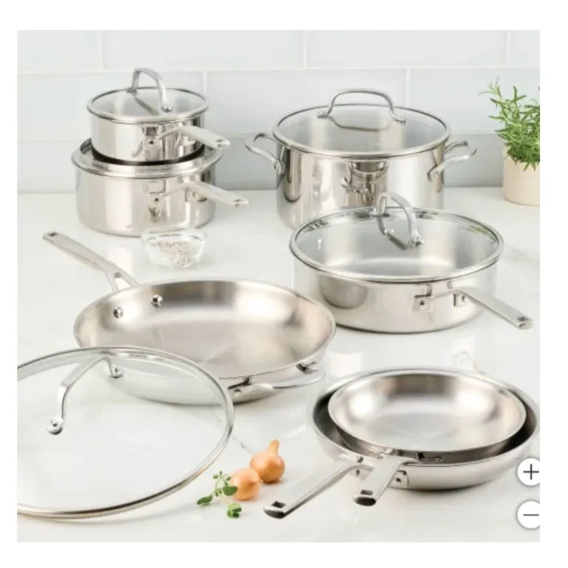 Tri-Ply Clad Stainless Steel 12-Piece Cookware Set (New)