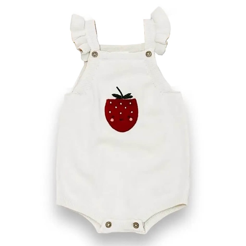 Strawberry Embroidered Pocket Baby Romper